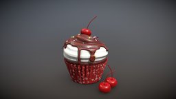 Valentine Cupcake with Cherries cherry, cream, valentine, cupcake, gift, chocolate, holiday, sweet, dessert, muffin