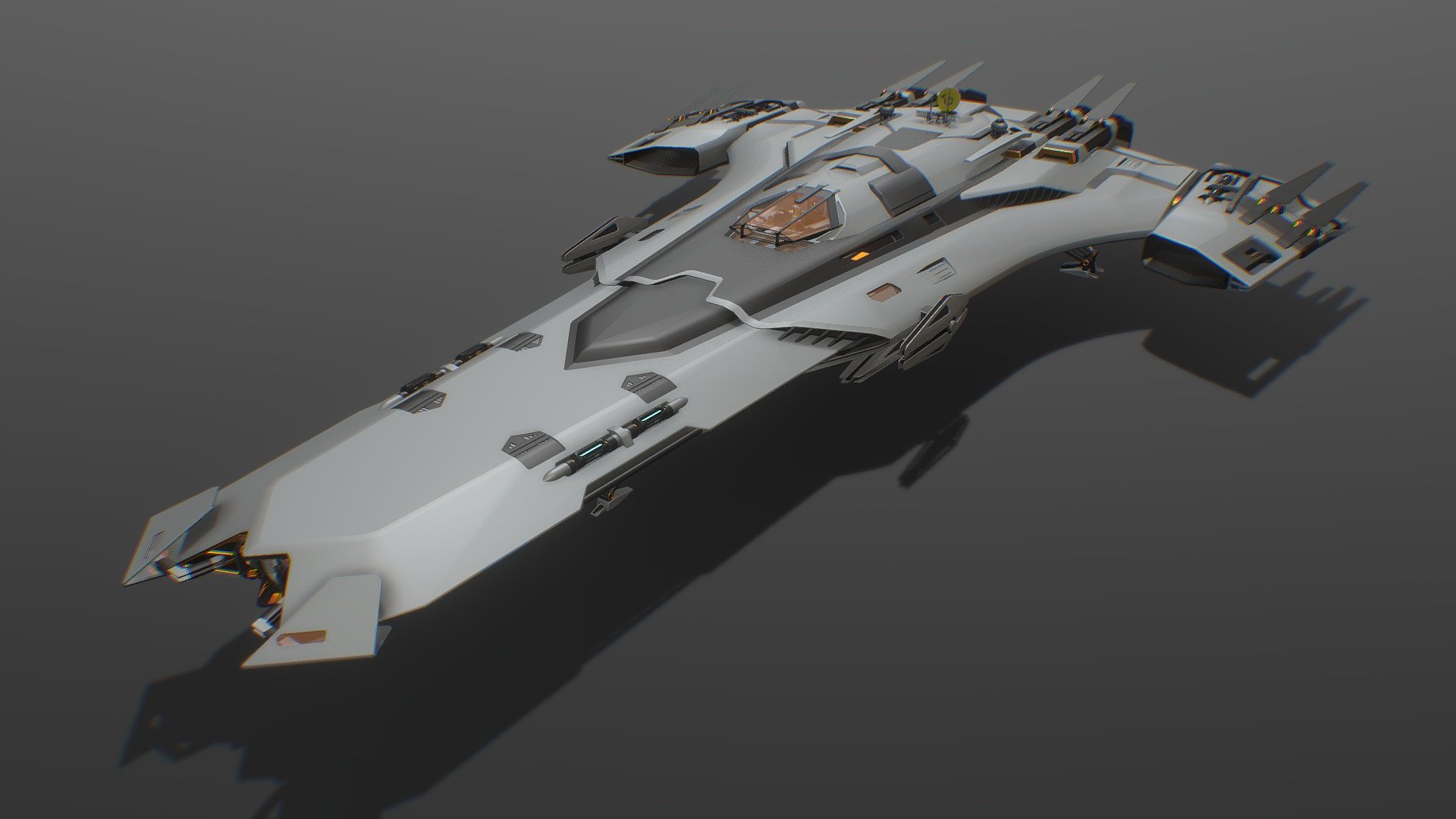 A longe range cruiser as part of the Knights of the Swan. Its Commanded by Captain Lohen and its crew of 20. Its Quark Gluon cannons and Antiproton engines makes it a fast and hard hitting opponent to any foe. The Interior is modeled but its a work in progress as it takes a lot of work and time to flesh it out.

Here is an Artstation post with an interior layout blueprint. https://www.artstation.com/artwork/Peqm83 - The Meridian Saga With Modeled Interior - 3D model by ReiSakisaka (@reizetsubou) 3d model