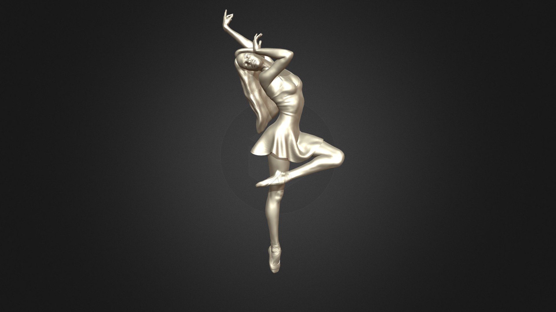 This lifelike sculpture of a ballerina with a lot of small details was designed to be easily printed on FDM printers at a scale of about 1 / 10th or larger, and on resin printers it will be easy to print at a noticeably smaller scale.

The height of the figurine in 1/10 scale is 214 mm.
To reduce the consumption of plastic for the supports, I printed the figurine in two parts: the bottom and the top.

The consumption of ABS plastic when printing a figurine (including supports) was about 55 grams.
Pedestal height - 10 mm. I made it from oak.

Project page:

 - 3D Printable Ballerina 6 - Buy Royalty Free 3D model by 3DLadnik 3d model