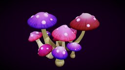 Cute Pink Stylized Mushroom Set forest, mushroom, fungus, fungus-mushroom, stylized, fantasy