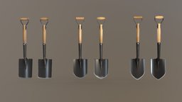 Shovels garden, miner, midpoly, tool, shovel, gardening-tools, spade, pbr, lowpoly, gold