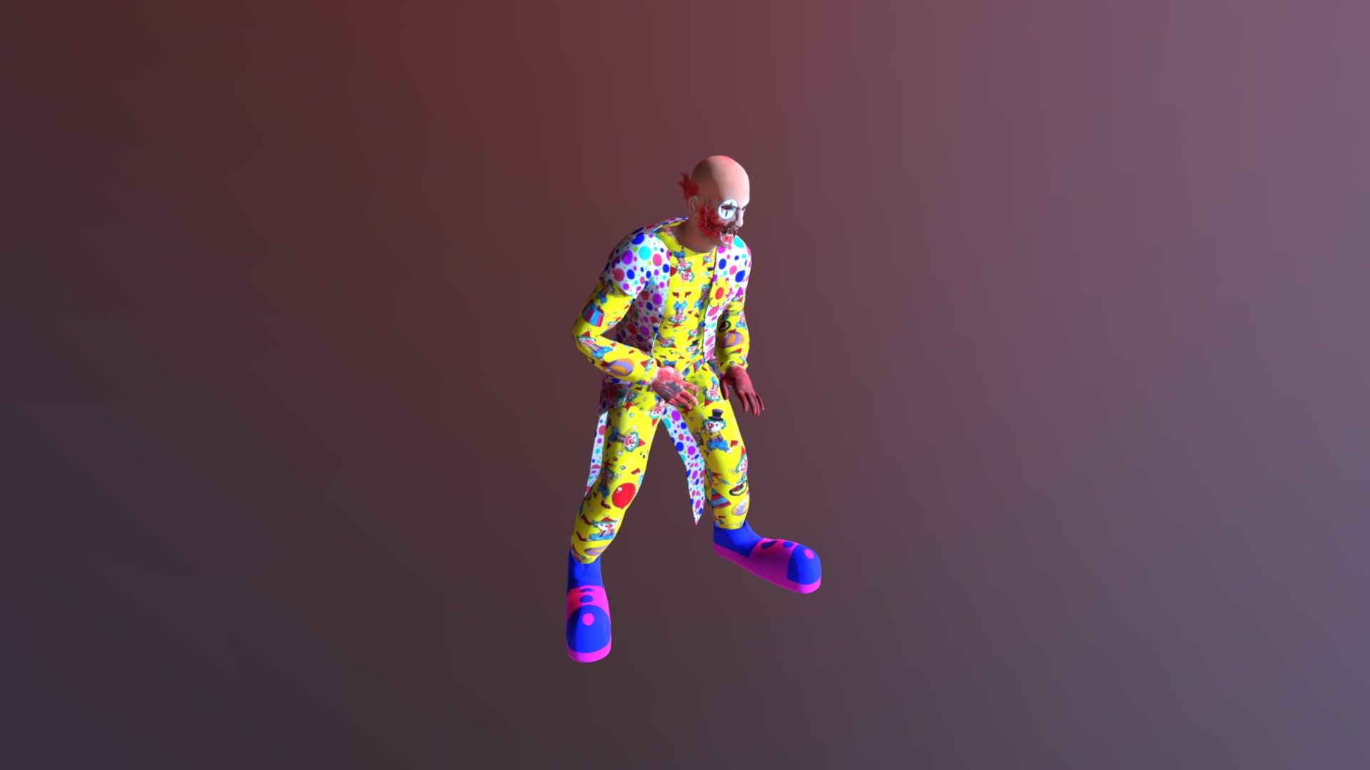 A horror clown that would make sense in many dark comedy/horror games.

This was a project for my second year at uni; the character is fully playable in the unreal engine, and a small snippet of this can be seen in my youtube channel Though as i was new to the engine this may not be the best way to showcase the model 3d model