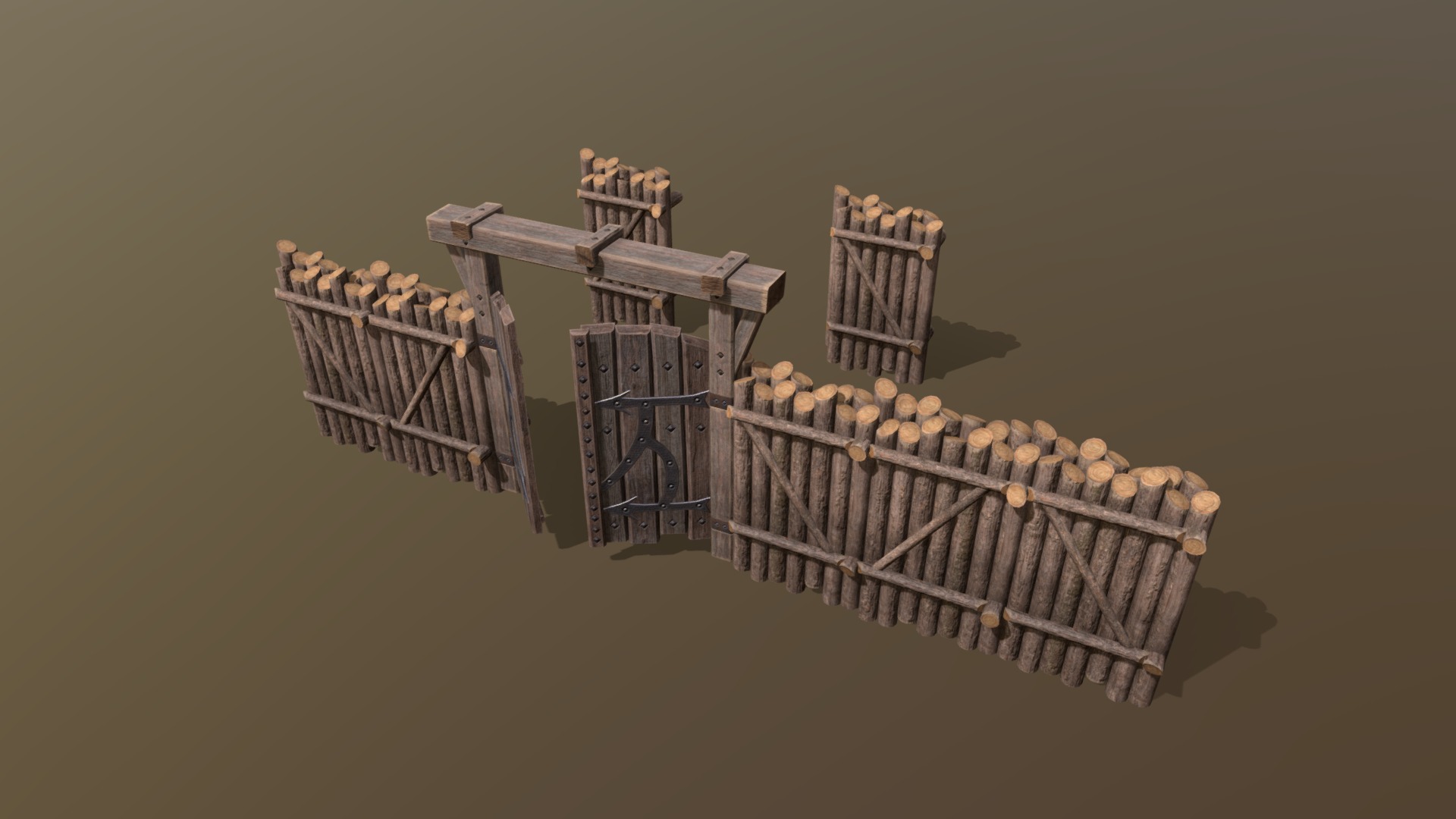 This is a game-ready 3d models of wooden palisad and gate. Create for unity3d. Palisade is assembled from modular partitions, so you can make any length - Мodular palisade and gate - 3D model by ice_screen 3d model