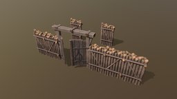 Мodular palisade and gate fence, gate, wooden, medieval, fortification, palisade, wooden-gate, wooden-log