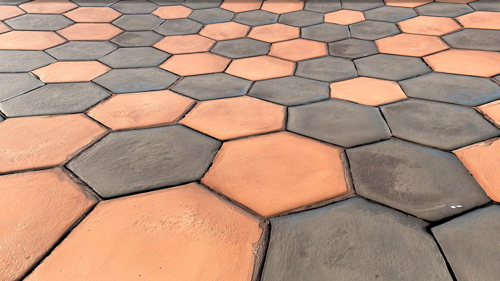 AI-generated Old exagonal tiles in vicolour terracotta 3d model
