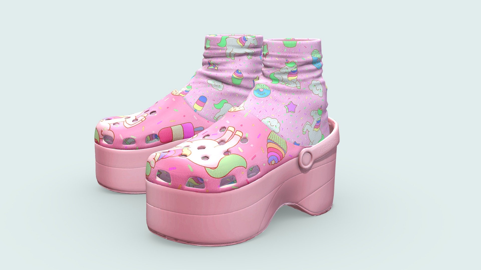 Can fit to any character, ready for games

Quads, Clean Topology

No overlapping logical unwrapped UVs

10 Different Color-Design Baked Diffuse Texture Map

Normal, Shadow and Specular Maps

FBX, OBJ

PBR Or Classic - Platform Crocs Shoes - Buy Royalty Free 3D model by FizzyDesign 3d model