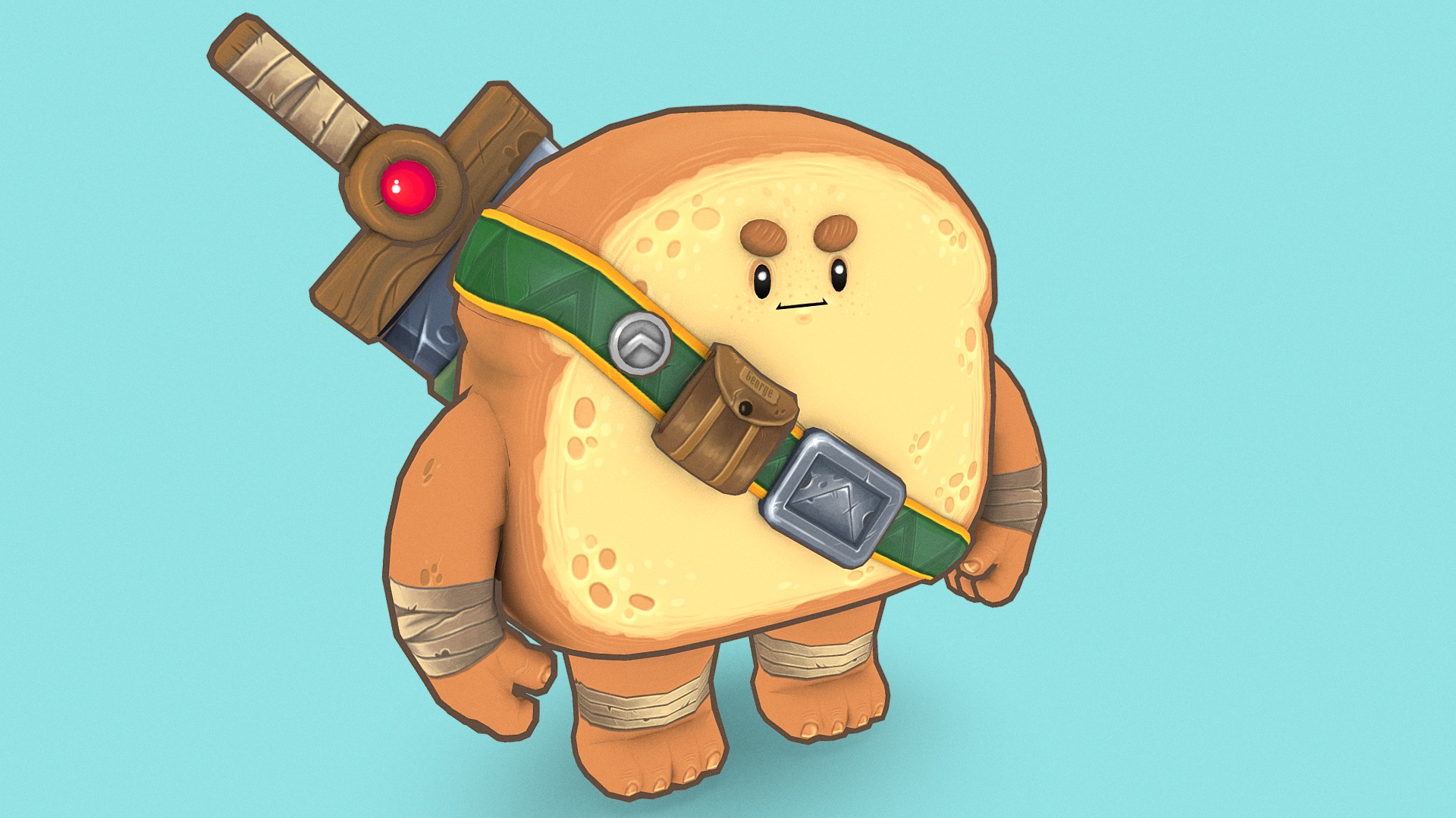 A while ago I found a concept of this little bread dude on art station and couldnt help but make him in 3D :)

Hope you linke him, I used Maya, Photoshop and 3D Coat.

Here is a link to the orignal artowork https://www.artstation.com/artwork/49ZmW - Bread Warrior - 3D model by AliceDruzga 3d model