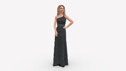 001005 blonde woman in long dark evening dress style, people, fashion, long, clothes, dress, miniatures, realistic, woman, evening, character, 3dprint, model