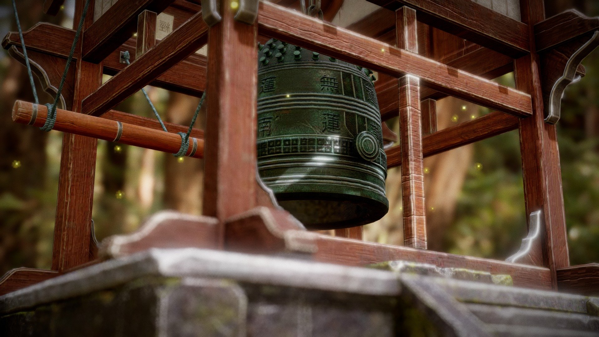 Third prop for the Feudal Japan challenge. It's the bell tower of Buddhist temples - the Shōrō. It holds the bell, or the bonshō. This is the latest form of the tower, called the fukihanachi, developed in the 13th century. All the structural parts are visible and the bell is in the center. 
Made with Blender, baked in Marmoset and textured in Substance. 50k tris with 1 texture set (4k) 3d model
