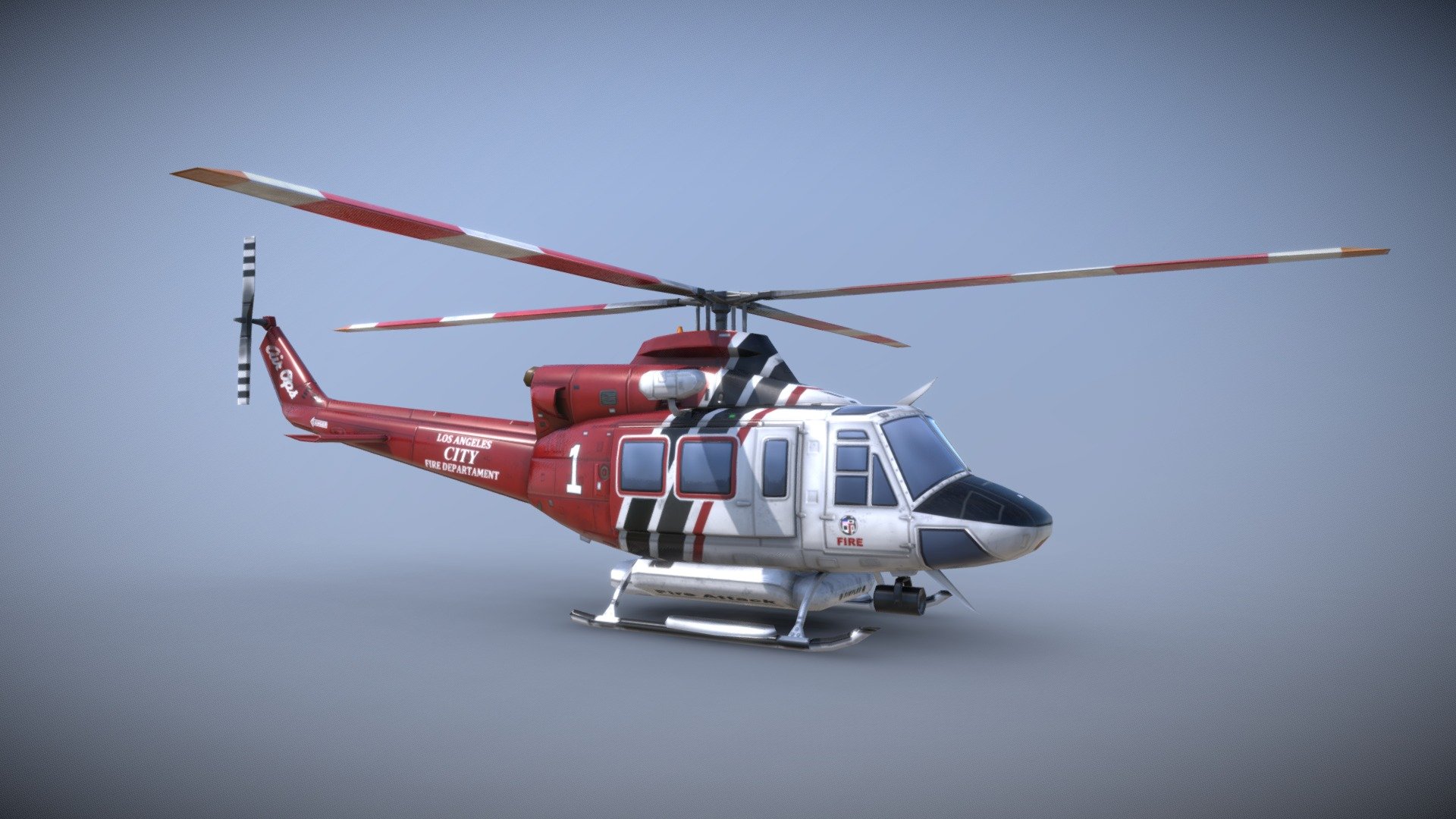 BELL 412 
LOS ANGELES FIRE DEPARTMENT
Low-Poly model for the game and VFX

Want to buy a model? Write to DBrepair@yandex.ru - BELL 412 Los Angeles Fire Department - 3D model by TSB3DMODELS 3d model