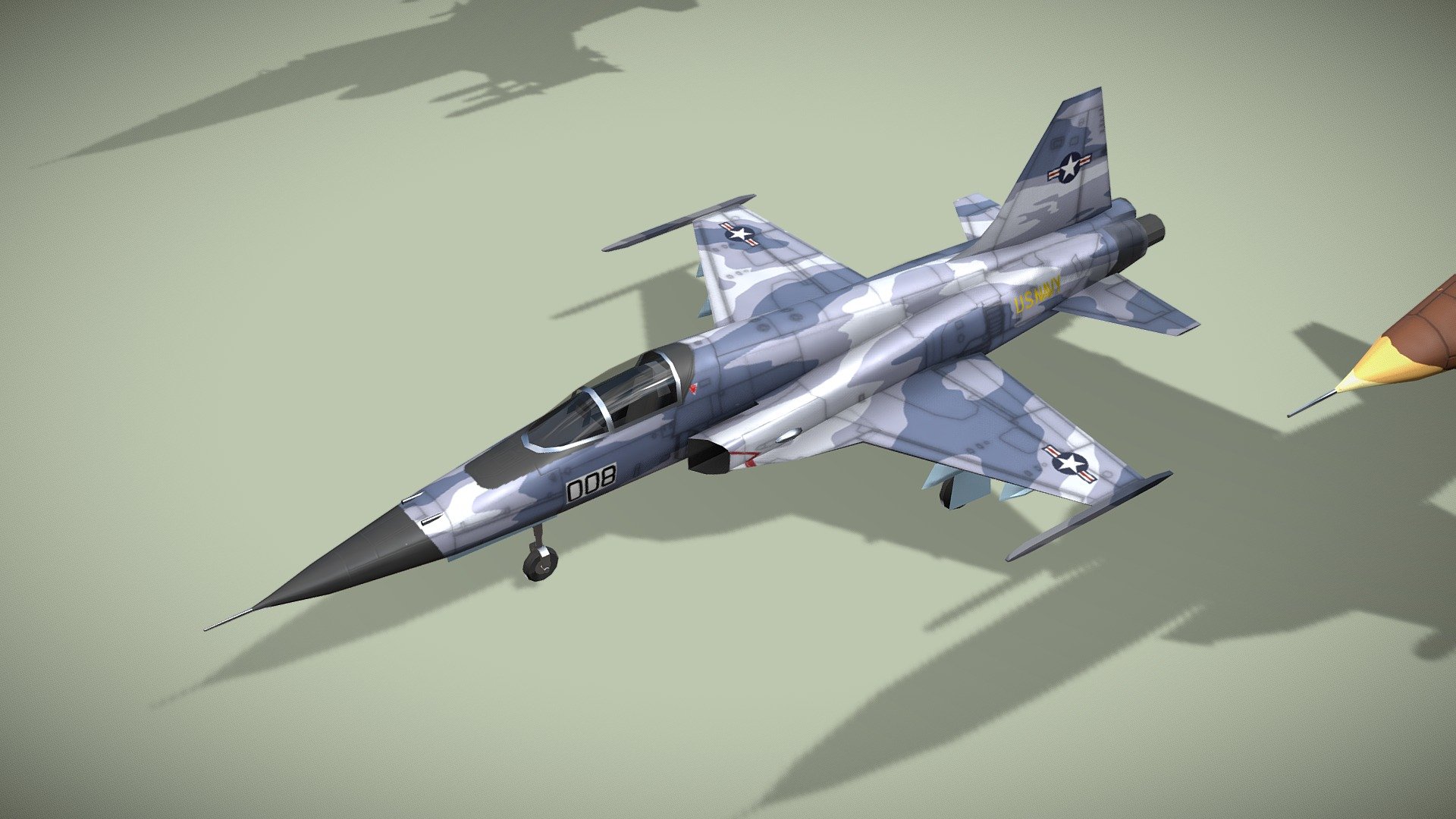Northrop F-5 Tiger/Freedom fighter

Lowpoly model of american coldwar jet fighter



Northrop F-5 is supersonic light fighter aircraft initially designed as a privately funded project in the late 1950s by Northrop Corporation. The design team wrapped a small, highly aerodynamic fighter around two compact and high-thrust General Electric J85 engines, focusing on performance and a low cost of maintenance. Though primarily designed for a day air superiority role, the aircraft is also a capable ground-attack platform. The F-5A entered service in the early 1960s. During the Cold War, over 800 were produced through 1972 for U.S. allies. The F-5 was also developed into a dedicated reconnaissance aircraft, the RF-5 Tigereye.



1 standing version and 2 flying versions in set.

Model has bump map, roughness map and 3 x diffuse textures.



Check also my other aircrafts and cars

Patreon with monthly free model - Northrop F-5 Tiger - Buy Royalty Free 3D model by NETRUNNER_pl 3d model