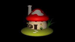 Smurf House mushroom, smurf, nature-plants, architecture, blender, hand-painted, house