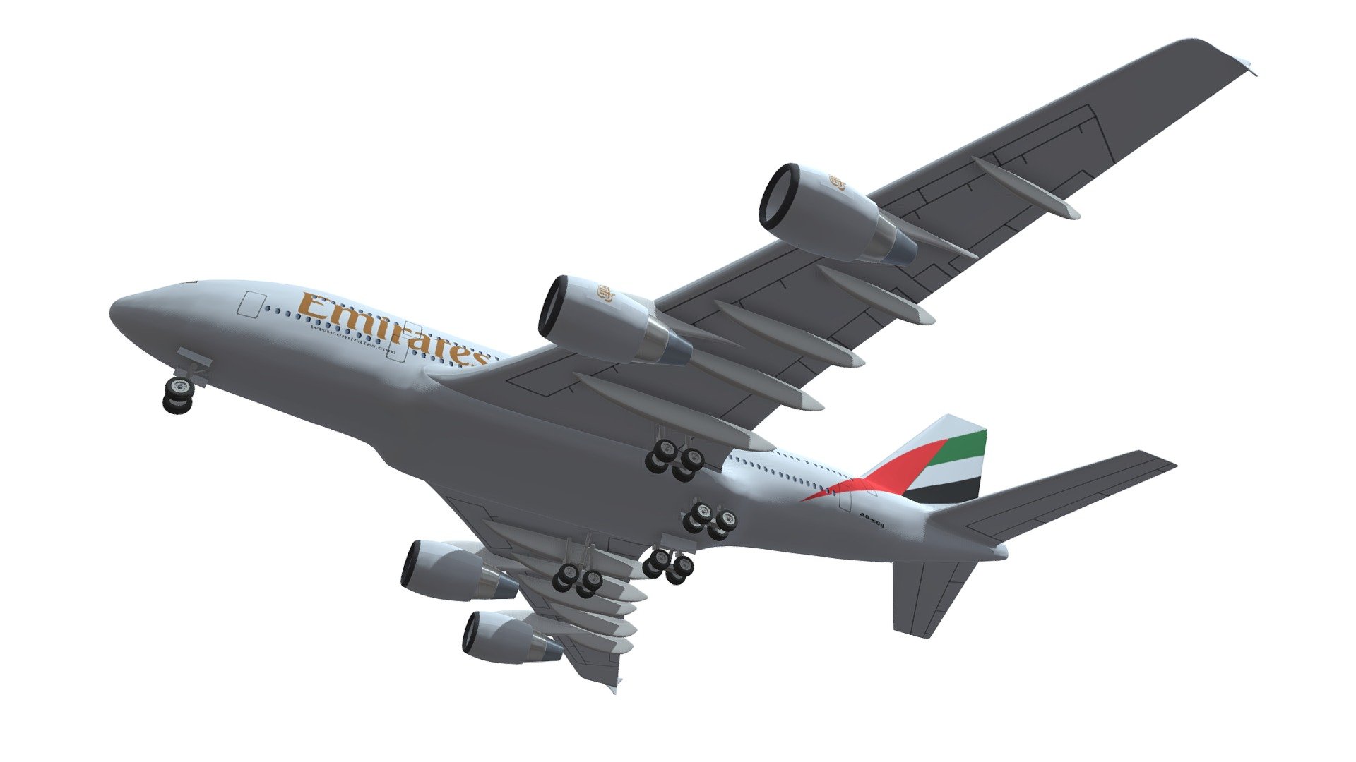 Detailed 3d model of A 380 textured as Emirates Airlines 3d model