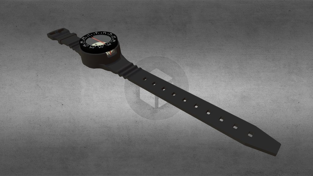 A diving instrument. A underwater wrist compass with rubber strap. It has a frontal / side reading. It is produced by Sunline. This 3d-model is realized by the designer Stefano Busto 3d model