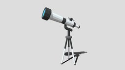Low Poly Cartoon Telescope universe, scope, astronomy, telescope, equipment, lens, planets, science, monocular, binoculars, low-poly, cartoon, lowpoly, low, poly, technology, space