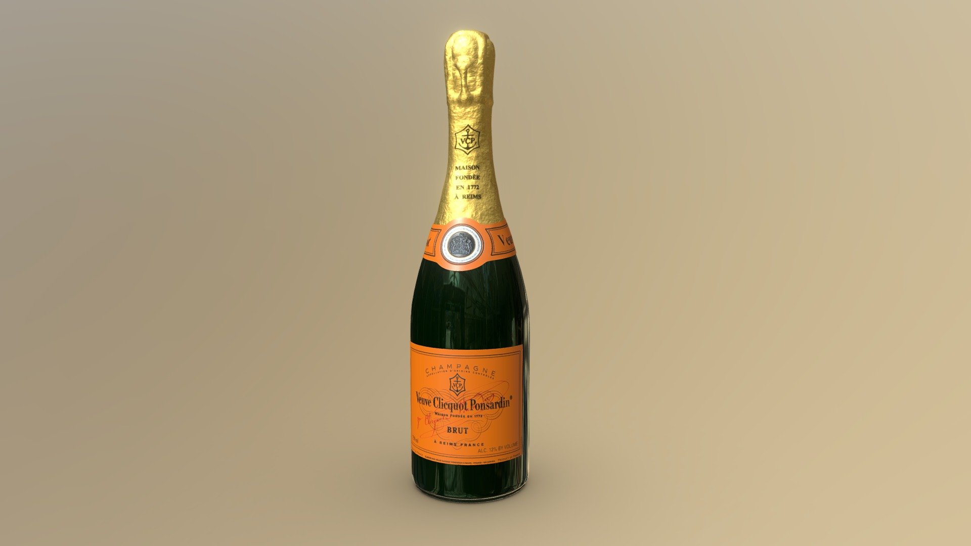 Champagne Cuvee Brut Veuve Clicquot Ponsardin

Champagne Veuve Clicquot Ponsardin Brut. La maison Veuve Clicquot è una delle più importanti case produttrici di Champagne. La sua storia ebbe inizio nel 1772, quando Philippe Clicquot inaugurò un’attività vinicola a Reims 3d model