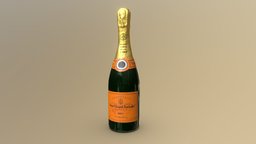 Champagne Bottle france, drink, wine, sparkling, champagne, brut, glass, 3d, model, bottle, veuve, clicquot, ponsardin, cuvee