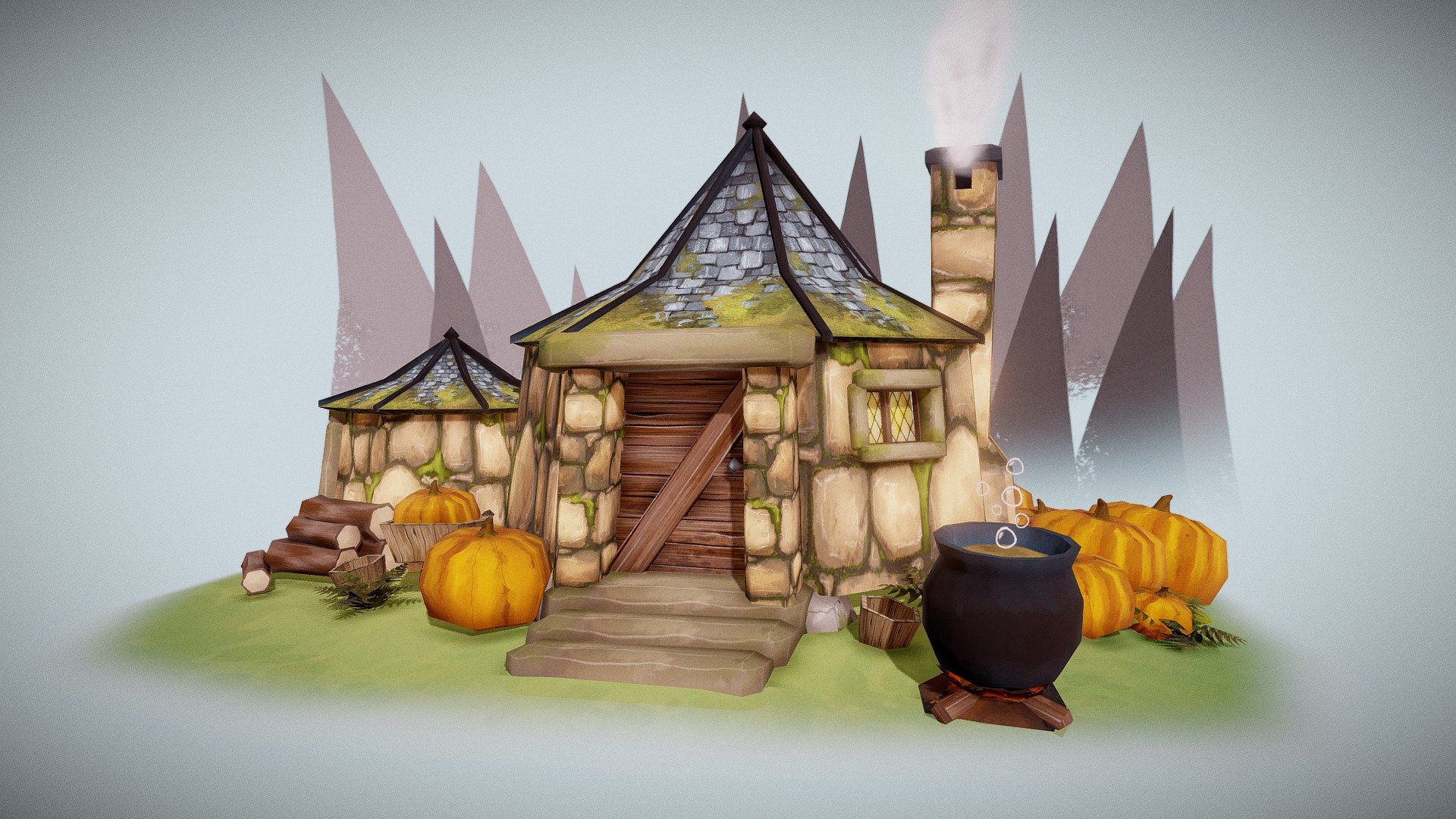 Hagrid's Hut in a low poly, hand painted style. Inspired by watching the films, as well as for practice of hand painted textures 3d model