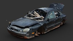 Destroyed Car 1 (Raw Scan) raw, abandoned, sedan, 3d-scan, post-apocalyptic, saloon, junk, junkyard, salvage, destroyed, wrecked, crashed, photogrammetry, car, noai