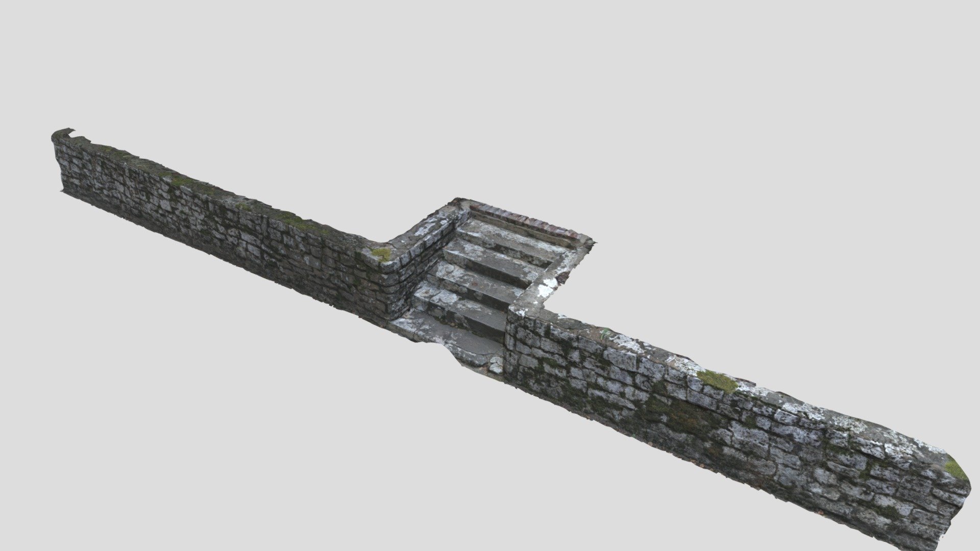 Stacked stone wall and concrete stair 3d model
