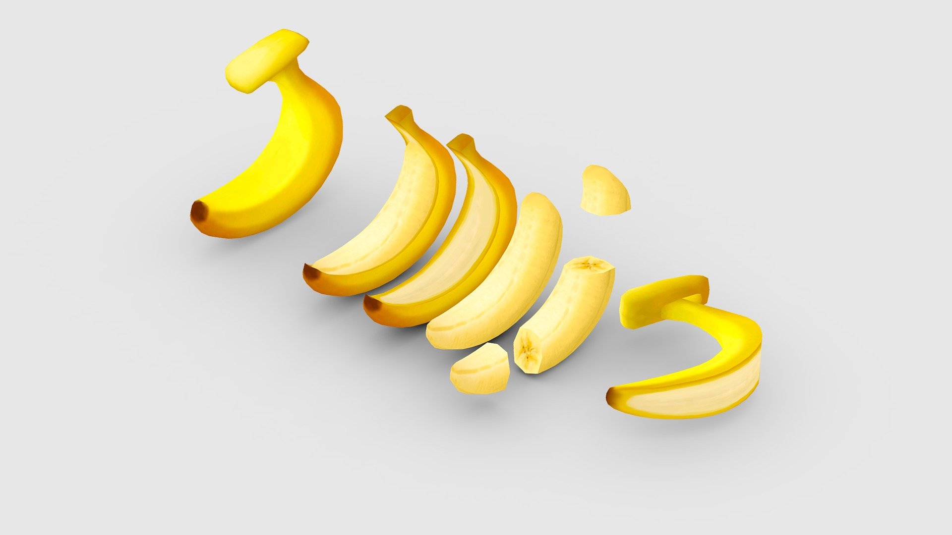 Cartoon banana peel and slice Low-poly 3D model - Cartoon banana peel and slice Low-poly 3D model - Buy Royalty Free 3D model by ler_cartoon (@lerrrrr) 3d model