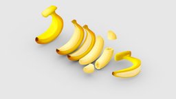 Cartoon banana peel and slice Low-poly 3D model