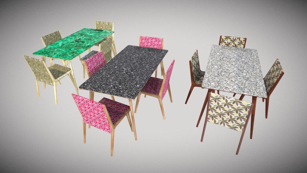 Same Object with 3 different Unwrapped Maps - Table Chair Sets - Download Free 3D model by Francesco Coldesina (@topfrank2013) 3d model