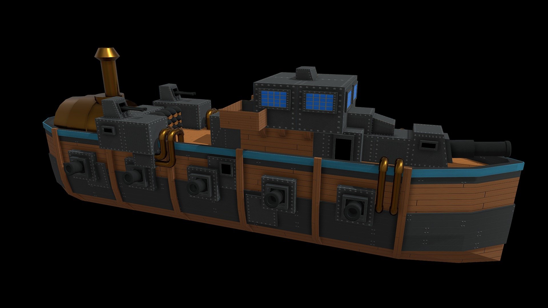 pre-1900s stylized war ship

-war ship with 5 large broadside cannons on each side. 1 forward cannon and 2 gun turrets

-this is part of a collection of ships https://skfb.ly/oHOAO - Broadsider war ship - Buy Royalty Free 3D model by Randall_3D 3d model