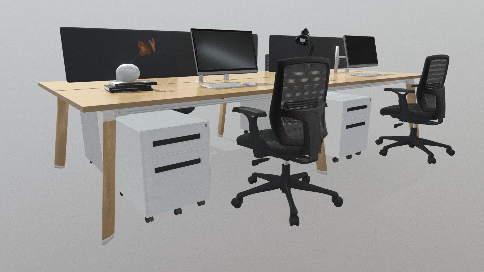Open planned offices have never looked so good! With my 4 person workstation your office is sure to really stand out. Promoting both collaboration between staff combined with focused individual work, what else could you need? Coming in a range of colours and sizes, your office will be sorted in no time 3d model