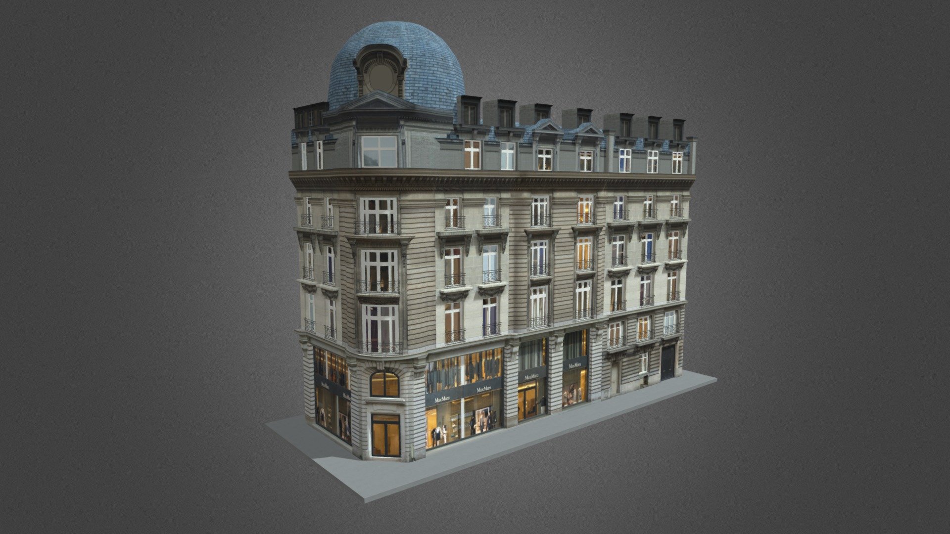 Typical Paris Building 03
Originally created with 3ds Max 2015 and rendered in V-Ray 3.0

Total Poly Counts:
Poly Count = 92898
Vertex Count = 95339

https://nuralam3d.blogspot.com/2022/11/typical-paris-building-03.html - Typical Paris Building 03 - 3D model by nuralam018 3d model