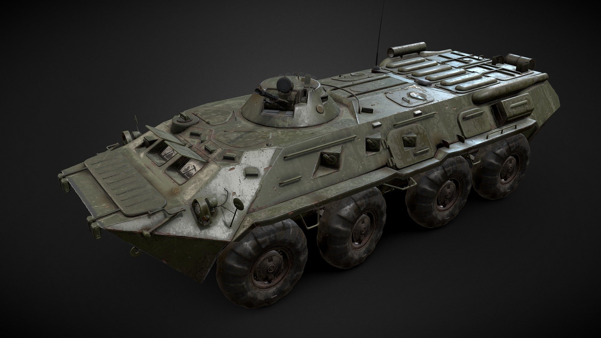 A soviet era armoured personnel carrier, the BTR 80. Now, a relic of the past.

Made in Blender, Textured in Substance Painter :]

Gameready asset, perfect for games and projects 3d model