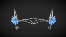 Elven Crown with fowers / Tiara Diadem -low poly