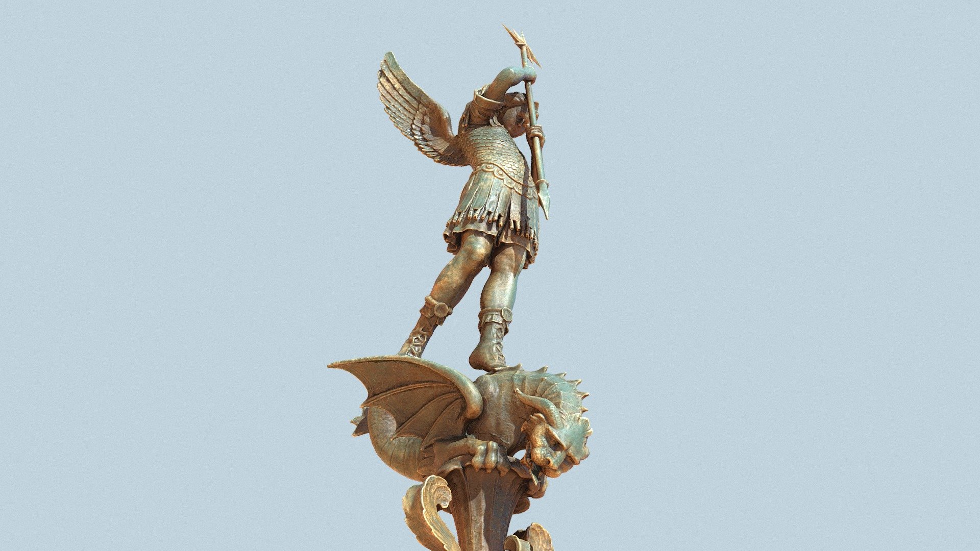 Archangel Saint Michael on top of Notre dame de Fourviere Lyon slaying Satan as a dragon ! 
In these times of confinement due to the coronaviru, I though it was a good time to finish this scan and see If this Archangel can help fight this pandemic 3d model
