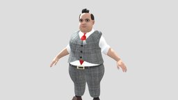 Fat Man Cartoonized  in suit 3d game character suit, fatman, gameassets, cartoon, gameart, man, gamecharacter