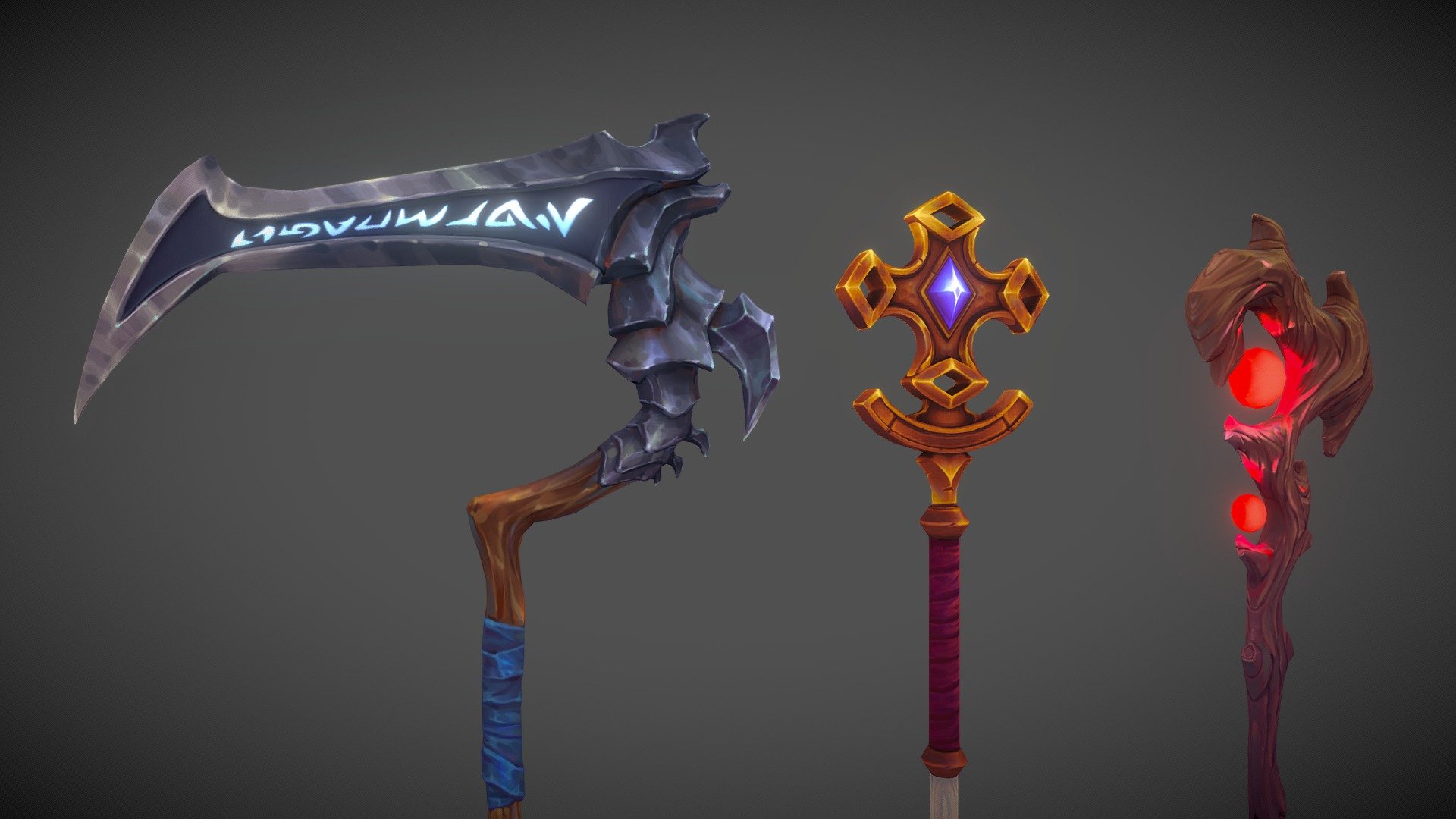 Stylized weapons for a project.

Software used: Zbrush, Autodesk Maya, Autodesk 3ds Max, Substance Painter - Stylized Fantasy Staves - 3D model by N-hance Studio (@Malice6731) 3d model