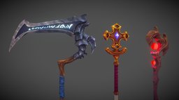 Stylized Fantasy Staves rpg, stave, staff, mmo, rts, fbx, moba, weapon, handpainted, lowpoly, wood, stylized, magic