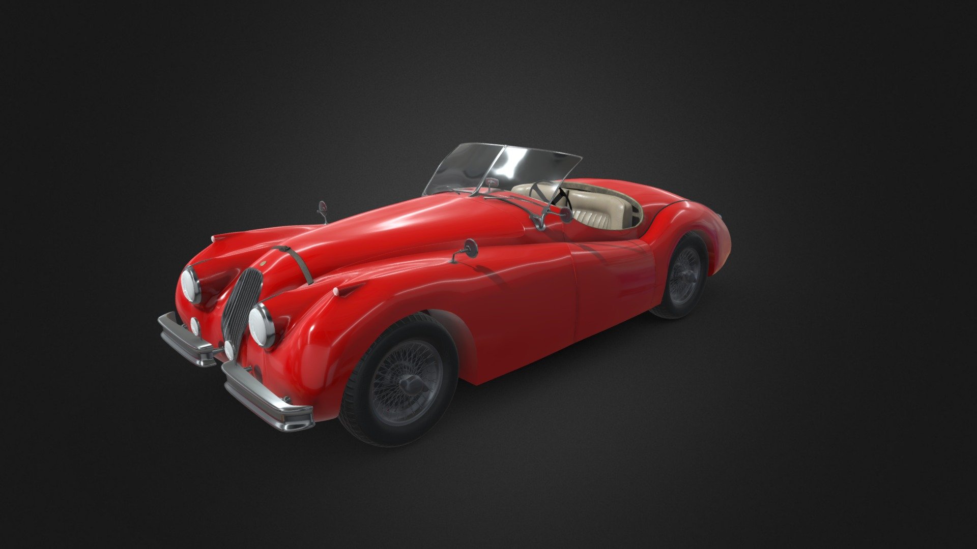The Jaguar XK120 is a roadster sports car manufactured by Jaguar between 1948 and 1954. It was Jaguar's first sports car since SS 100 production ended in 1939.

The XK120 is a highly desirable model. In 2016, Bonhams sold a matching numbers left-hand-drive alloy-bodied roadster - one of only 184 - for $396,000 (£302,566). This marks the highest price achieved for an XK120 at auction so far 3d model