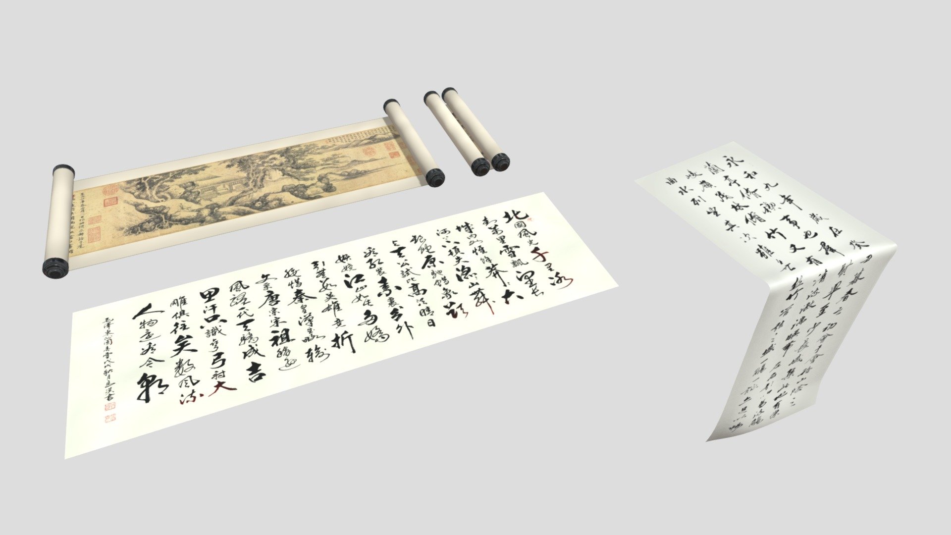This model is a group of ancient Chinese calligraphy and paintings,
The model includes: 1 inkstone, 1 tray, 2 brush washers, 1 pair of paperweights (2 pieces)
The packet contains the following
Number of four sides: 54688
Vertices: 55572
File Type: FBX
Textures: PBR
Texture size: 4K
UV: Yes
Lighting: no
Camera: no
animation: none - Paint - Buy Royalty Free 3D model by ChineseVillage 3d model