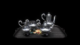 A Victorian Silver Four-Piece Tea Set tea, victorian, london, set, silver, england, floral, 1851, 1852