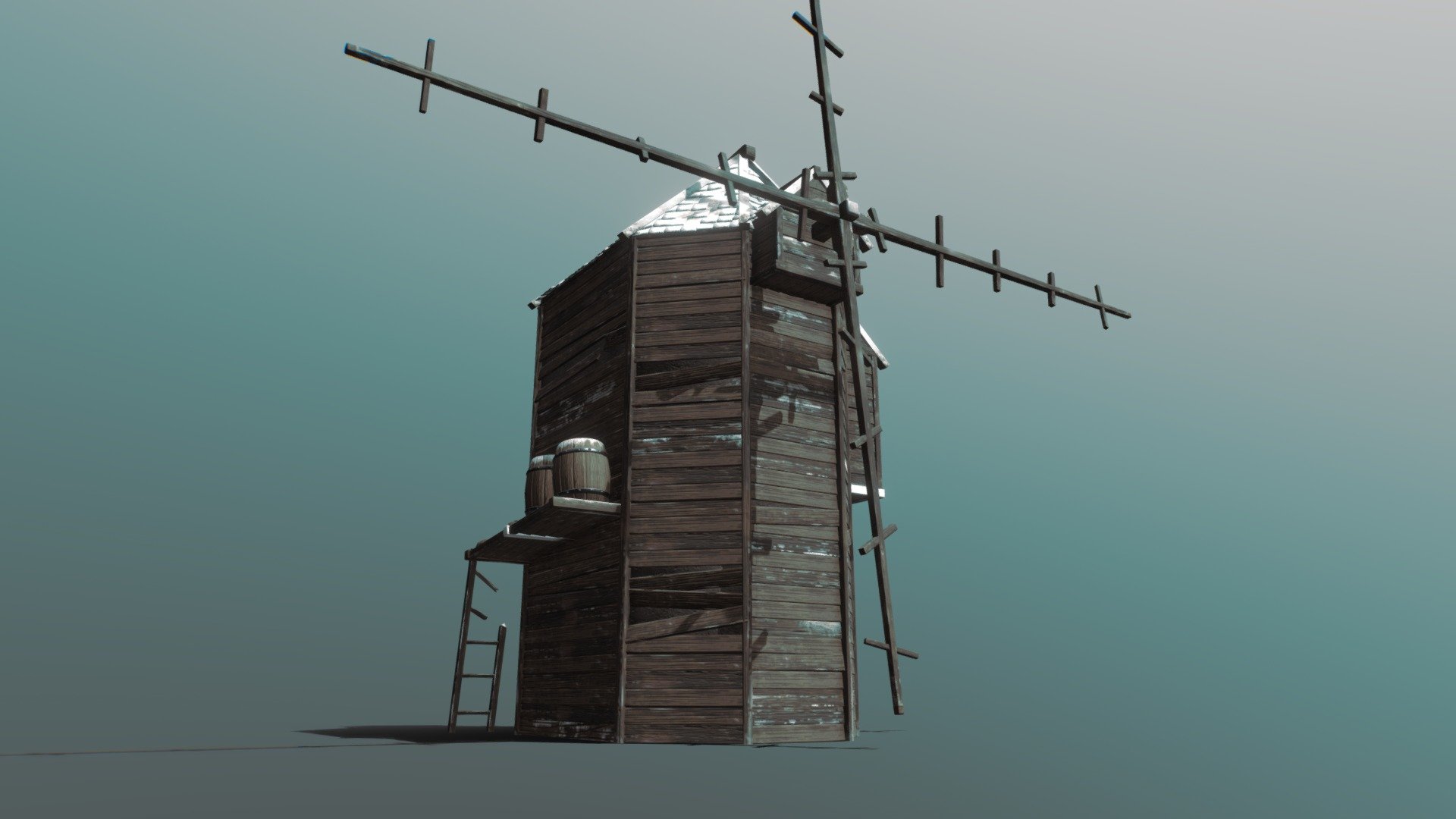 A windmill  made in maya, sculpted in zbrush, textured in substance. this is part of a modular set that i made for a game demo 3d model