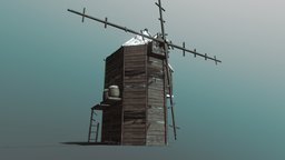 abandoned windmill mountain, game-art, windmill, architecture