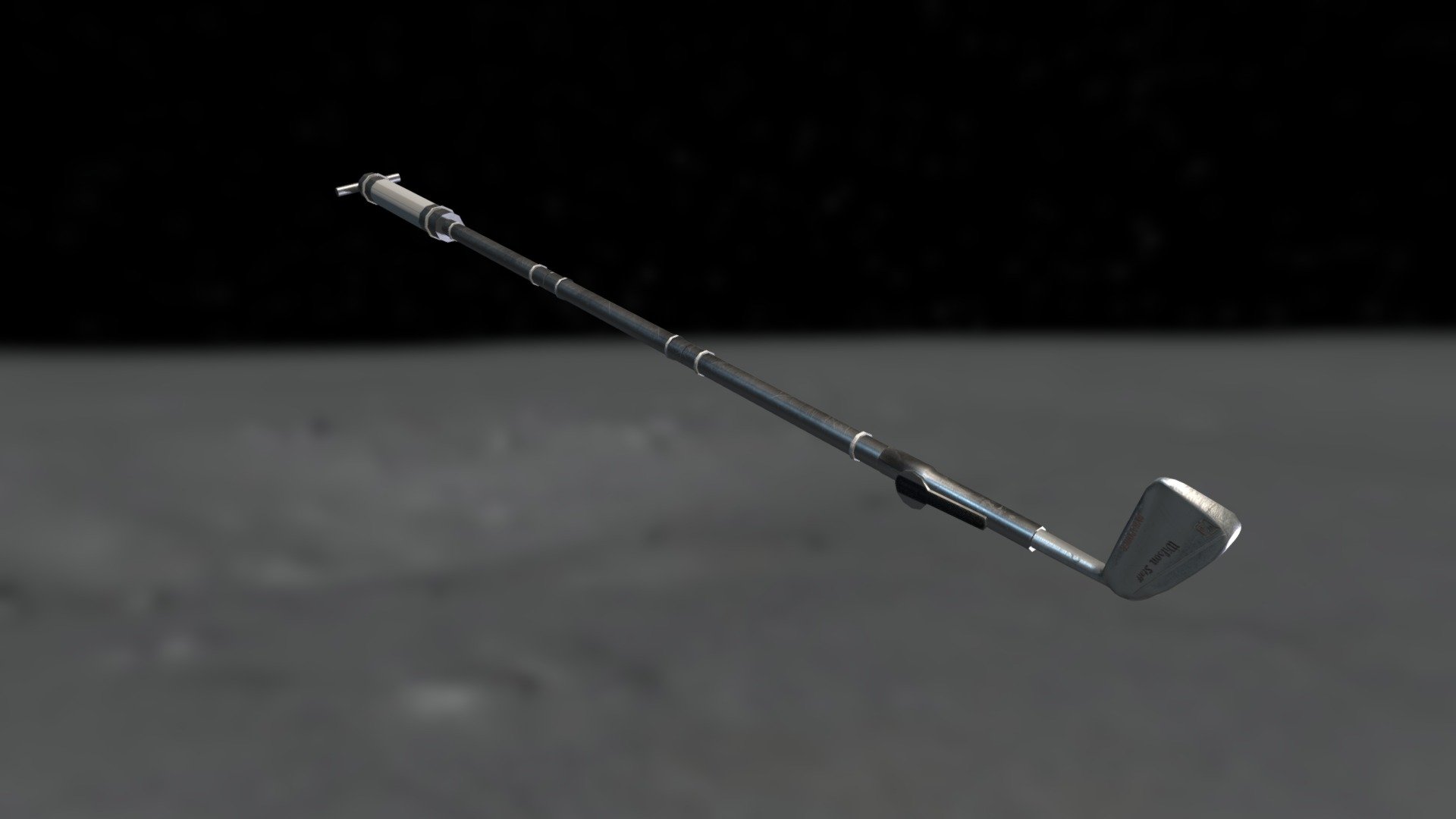 See Arc/k Catalog Page - https://collections.arck-project.org/view/ARCK3D0000000701

On Feb. 6, 1971, Apollo 14 astronaut Alan Shepard became the first person to play golf on the moon. He smuggled a makeshift golf club head onto the spacecraft inside a sock. The first ball he hit veered into a nearby crater, but with a solid second swing, the next ball soared for &ldquo;miles and miles and miles