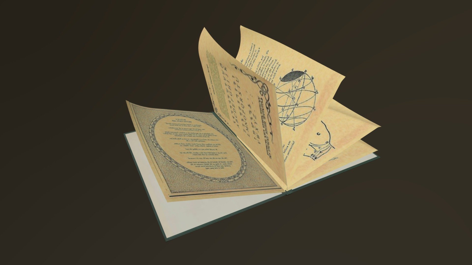 An old book with page flipping animation by utilizing bone and lattice modifier 3d model