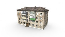 Four-storey Residential Building exterior, residential, store, russian, russia, outdoor, denlog, noai