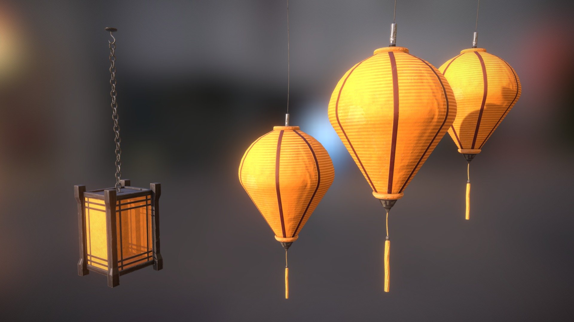 A pair of hanging Oriental paper lanterns inspired by the lanterns in the music video for Haegum by AgustD.

VR and game engine ready

PNG textures - Oriental Lanterns - Download Free 3D model by SierraChase 3d model