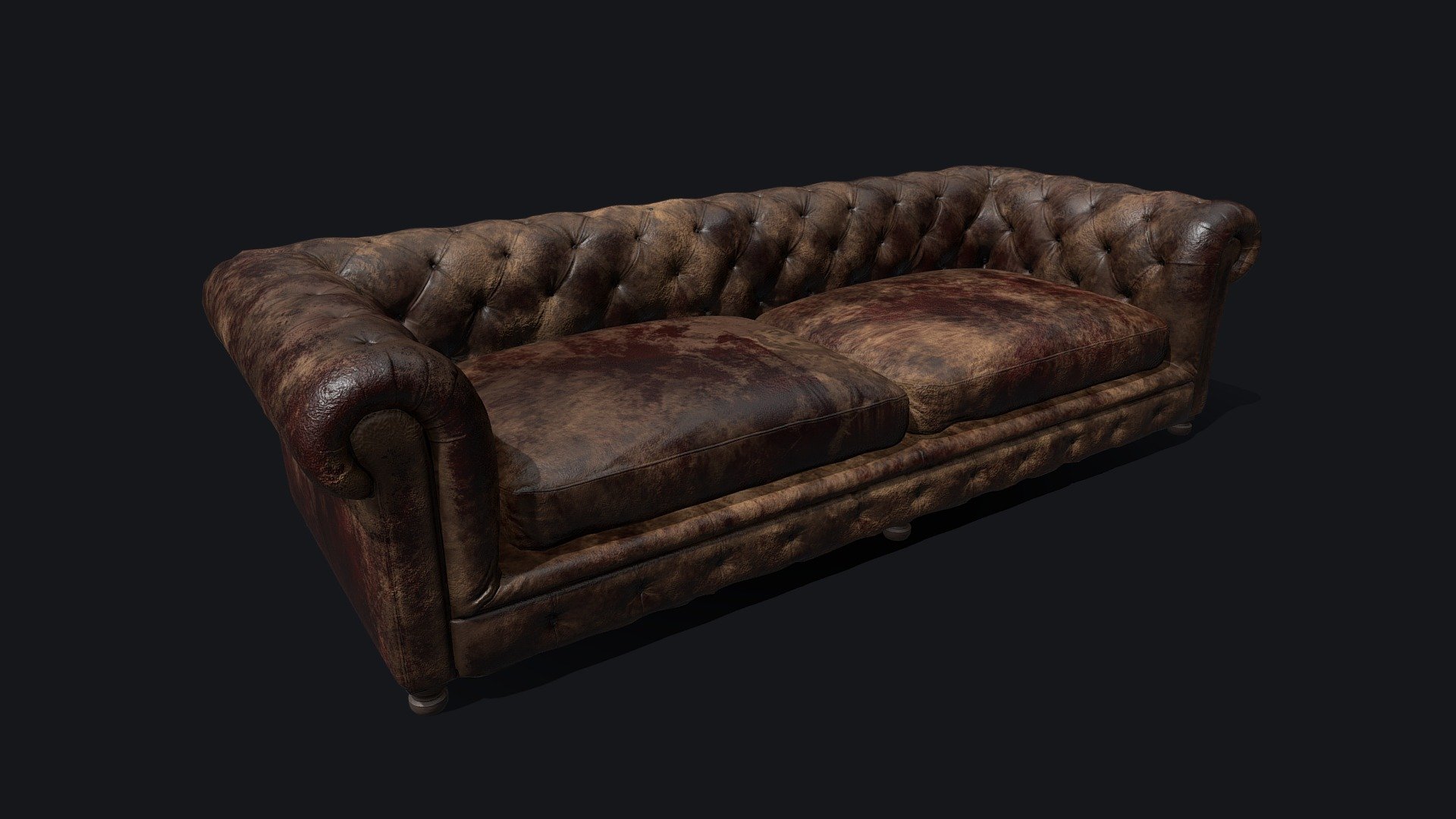 This is an optimized and game ready version of an old and dirty chesterfield sofa. The pillows are split and textured from under also so they can be moved around your scene. Perfect asset for horror or post-apocalyptic games 3d model