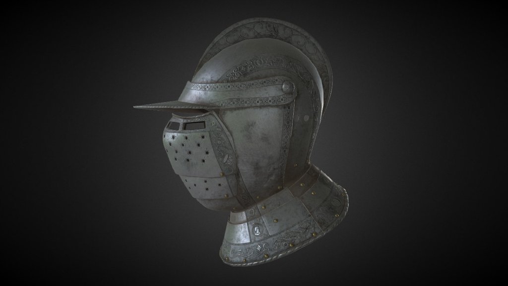 First time working with Substance Painter.
Engraving mask was created in Photoshop - Medieval Helmet - 3D model by FloreVanackere (@mrflopsie) 3d model