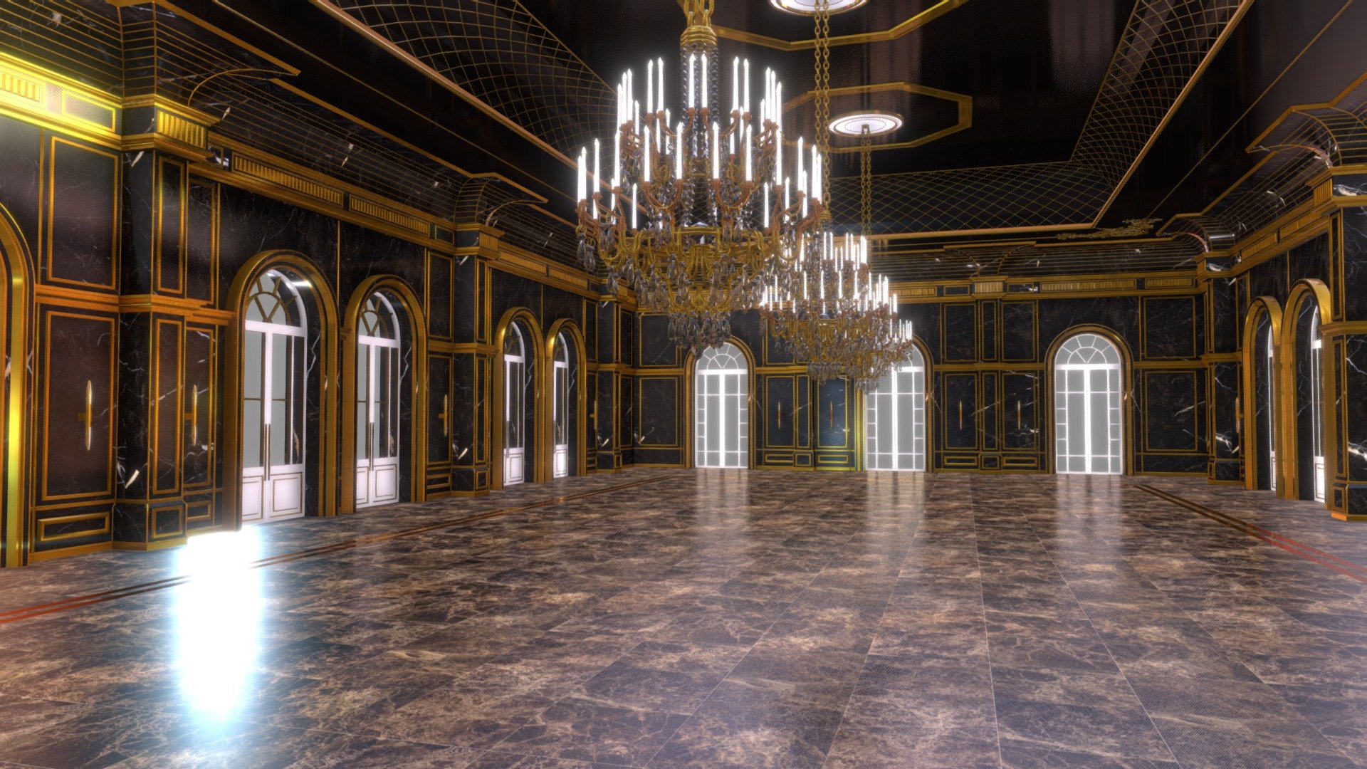 Detailed classic interior hall room - Classic Interior 315 - Buy Royalty Free 3D model by Giimann 3d model