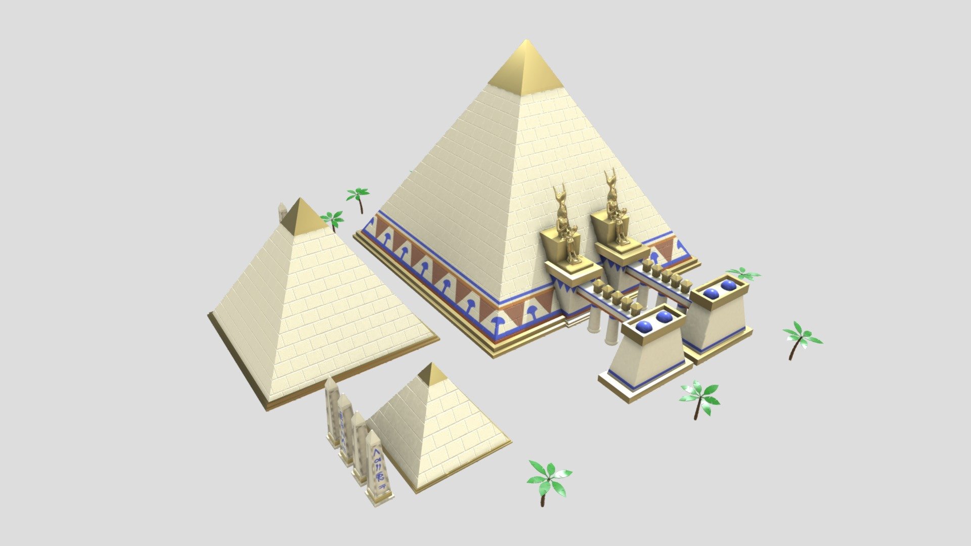 The Gyza Pyramid Complex from the video game Civ VI. Model is made in maya and textures added in Substance Painter - Giza Pyramid Complex (from Civilization VI) - Download Free 3D model by ChrisCLP 3d model