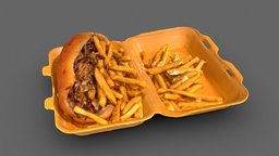 Kebab Sandwich and French Fries paris, food, french, orange, sheep, meat, photography, sandwich, fast, fries, grec, kebab, kebap, photogrammetry, asset, pbr, low, poly, scan, gameready